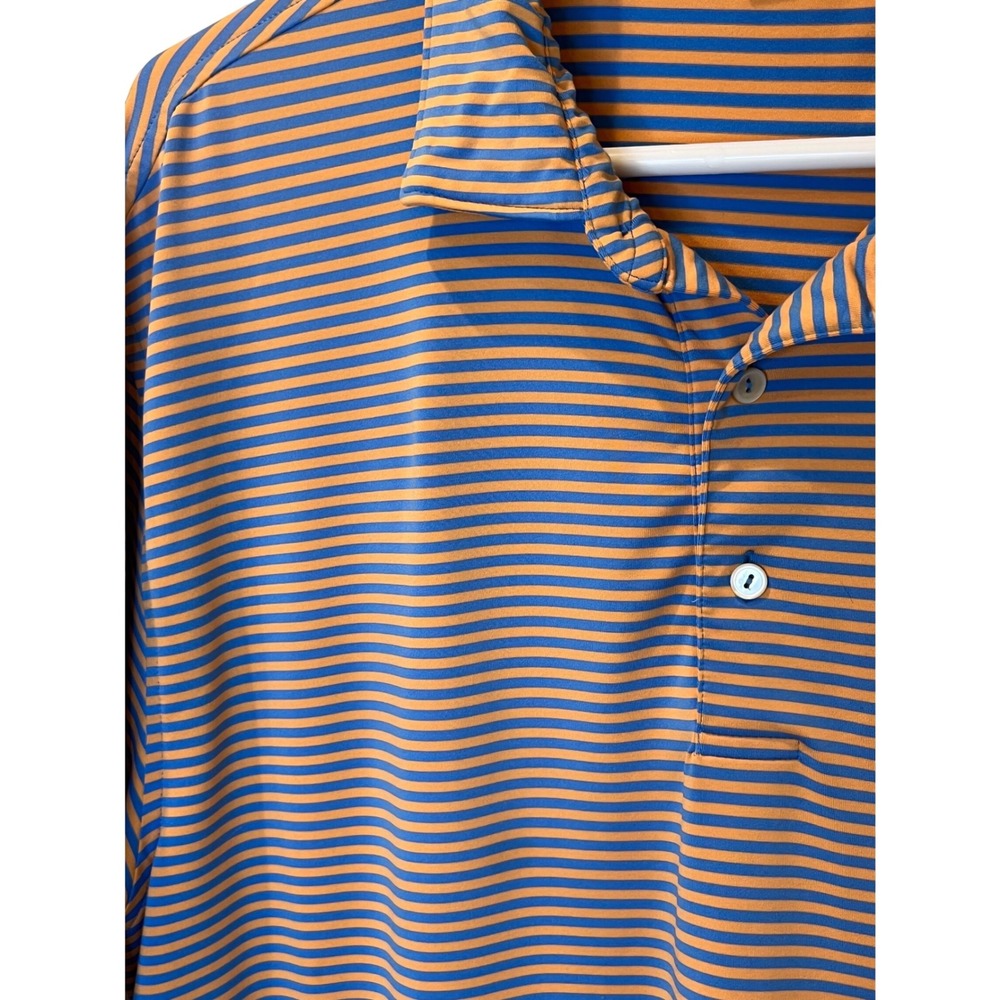 Peter Millar Summer Comfort Polo Mens Large Blue Orange Striped Performance Golf